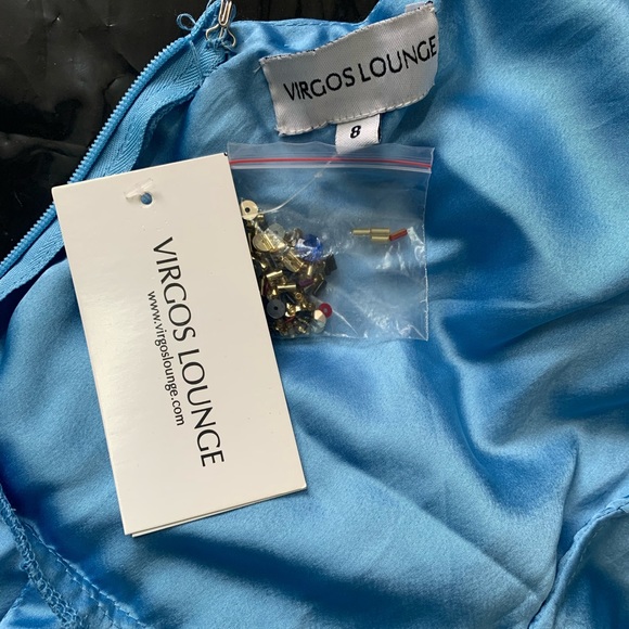 Virgos Loung Blue Beads Embellished Dress Tulip Midi Formal Small New - Picture 12 of 13